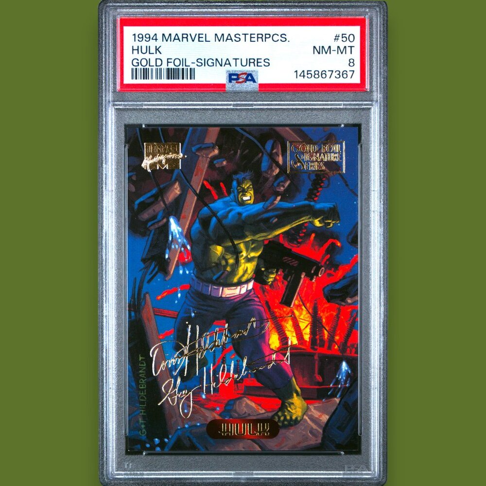 1994 Marvel Masterpieces Gold Foil Signature 50 Hulk PSA 8